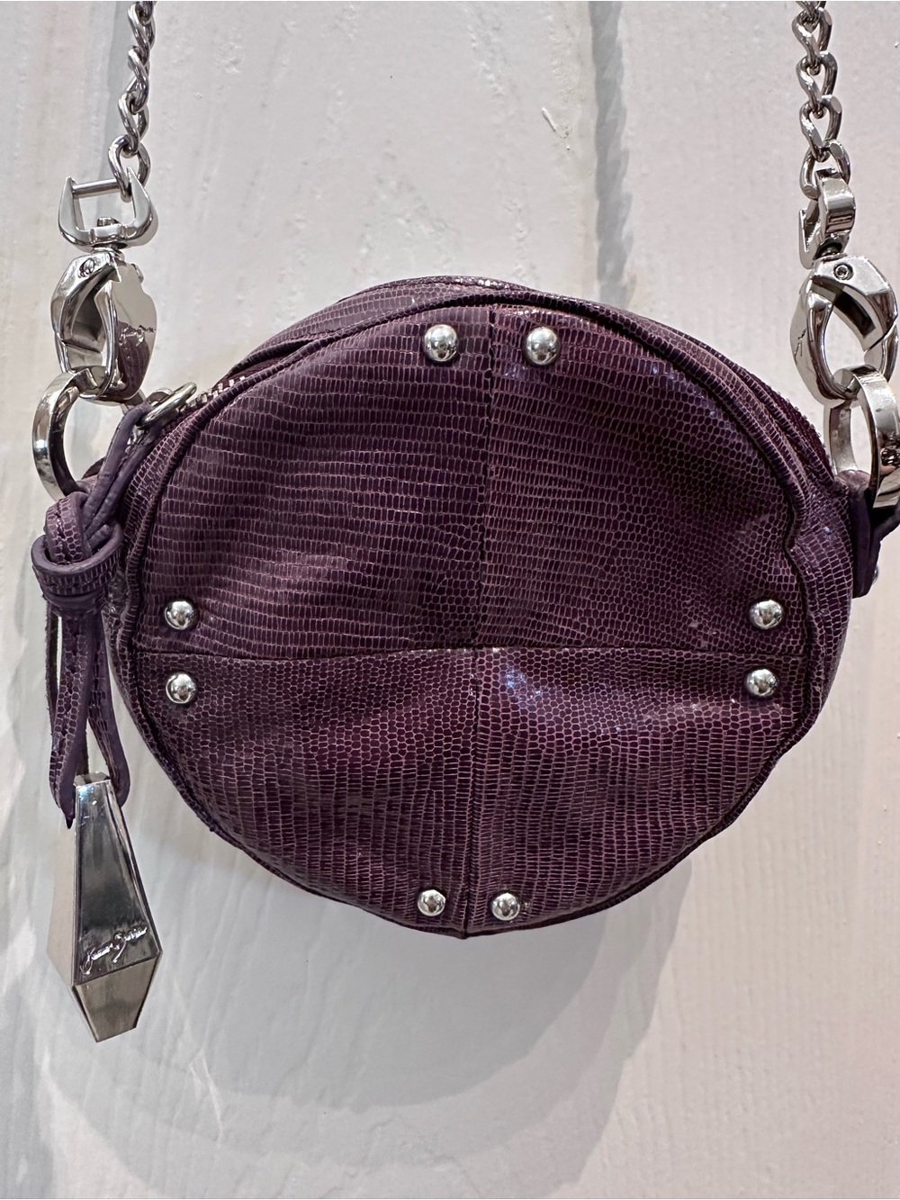 Junior Drake Y2K Brown Round Crossbody Bag with Silver Chunky Hardware
